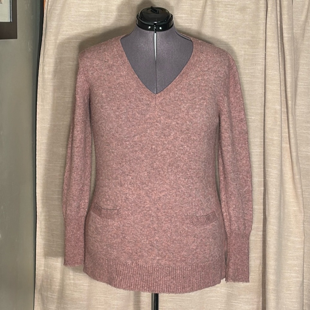 J. Crew  Gray and pink long sleeve V -necktunic sweater. Size Large
